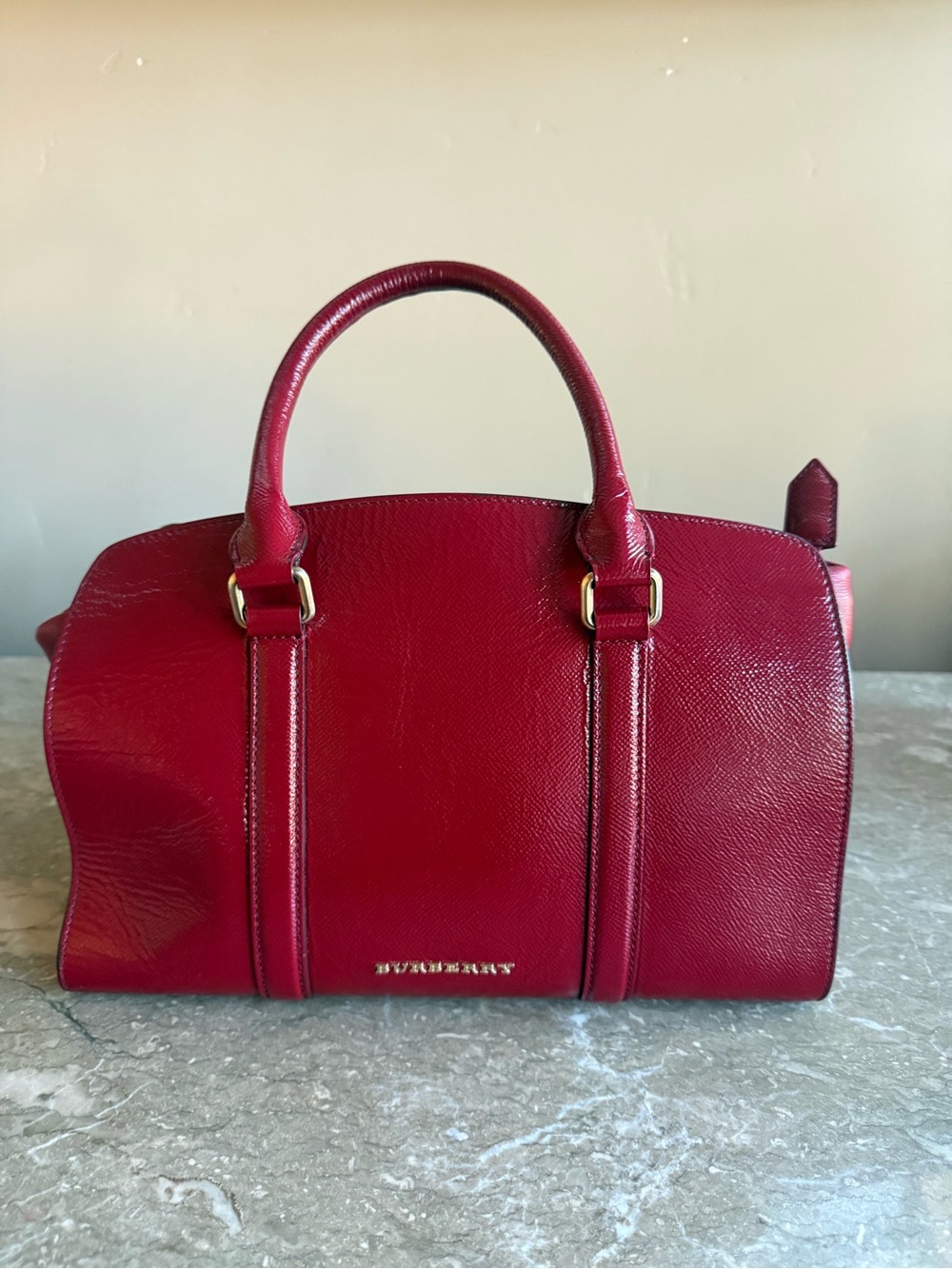 Burberry Burgundy Leather Satchel with Gold Hardware